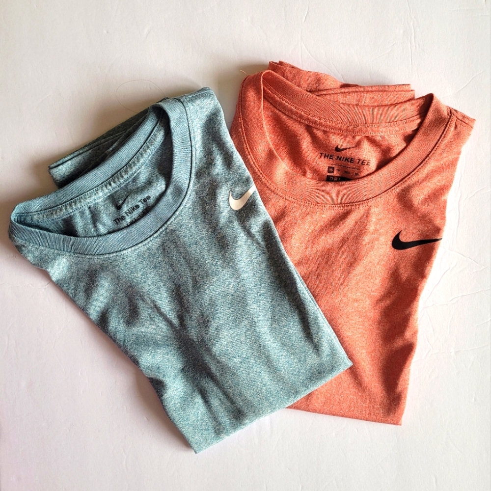 Nike Dri-Fit Polyester Set of 2 Shirts Short Sleeve Ladies XS Blue Peach